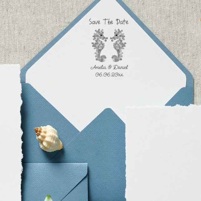 Romantic Save the Date Seahorse Rubber Stamp (Creator Uploaded)