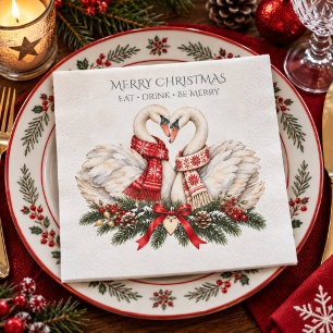 Romantic Scandinavian Christmas Swan Couples Party Napkin