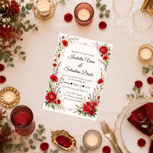 Romantic Scarlet Floral Elegance Wedding Invitation