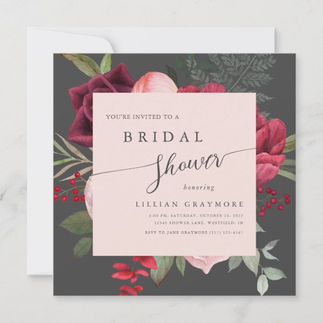 Romantic Script Bridal Bouquet Bridal Shower Invitation (Front)