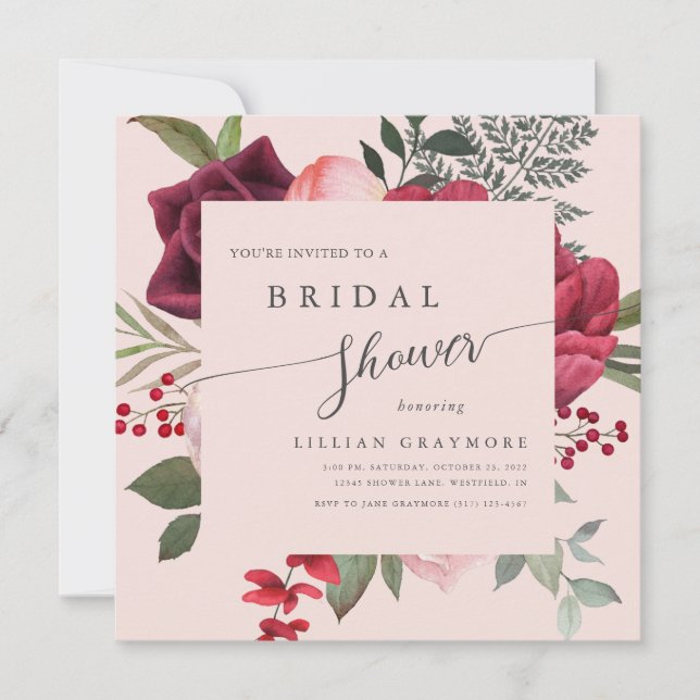 Romantic Script Bridal Bouquet Pink Bridal Shower Invitation (Front)
