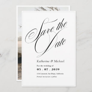 Romantic Script Calligraphy Add Photo Wedding Save Save The Date