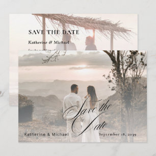 Romantic Script Calligraphy Add Photo Wedding Save The Date
