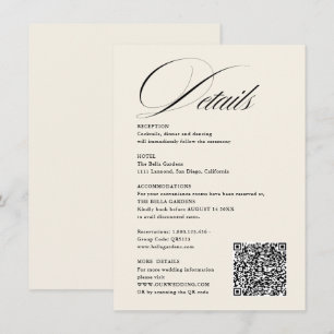 Romantic Script Calligraphy Details QRcode Wedding Enclosure Card