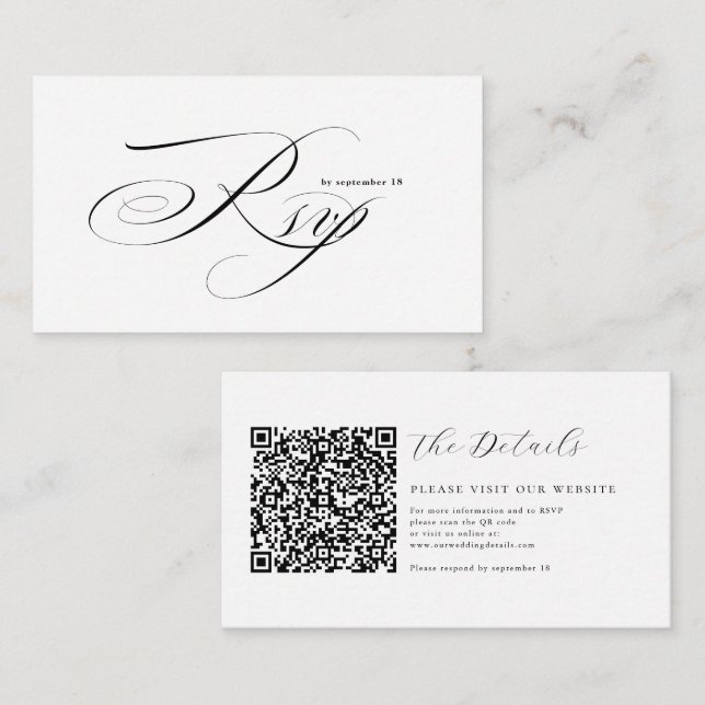 Romantic Script Calligraphy QR Code Wedding RSVP Enclosure Card (Front/Back)