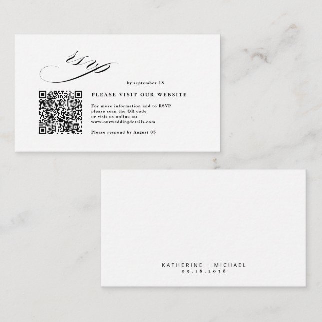 Romantic Script Calligraphy QR Code Wedding RSVP  Enclosure Card (Front/Back)