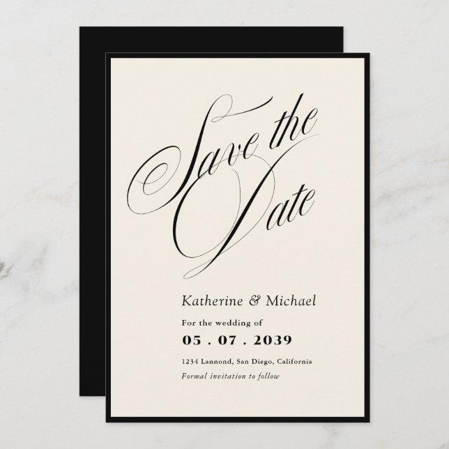 Romantic Script Calligraphy QR code Wedding Save The Date (Front/Back)