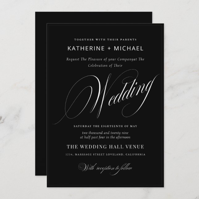 Romantic Script Calligraphy Simple & Chic Wedding Invitation (Front/Back)