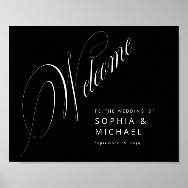 Romantic Script Calligraphy Wedding Welcome Sign (Front)