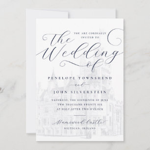 Romantic Script Castle Illustration Wedding Invitation