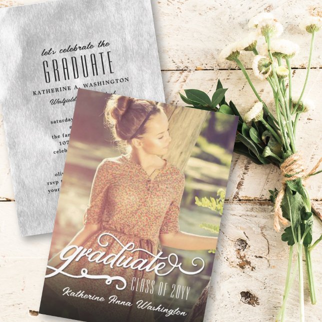 Romantic Script Foil Graduation Photo Announcement (Creator Uploaded)
