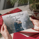 romantic script merry and married newlyweds photo holiday card<br><div class="desc">elegant romantic script merry and finally married newlyweds photo Holiday Card</div>