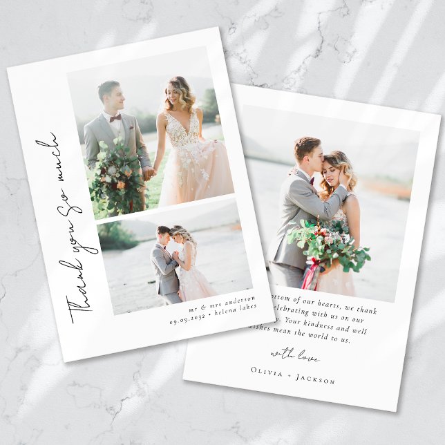 Romantic Script Multiple Photo Wedding Thank You Card (Creator Uploaded)