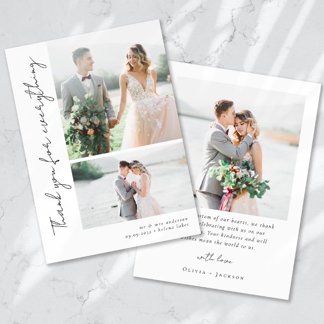 Romantic Script Multiple Photo Wedding Thank You Card (Creator Uploaded)
