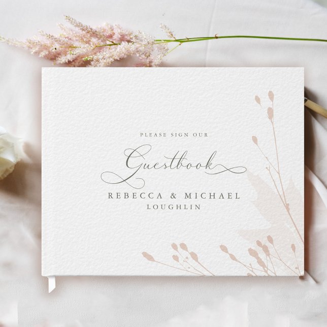 Romantic Script Photo Blush Watercolor Wedding  Guest Book (Creator Uploaded)