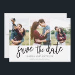 Romantic Script Photo Collage Save The Date<br><div class="desc">This minimal 3-photo save the date card features a beautiful free-spirited hand-painted script. Add an additional photo and custom text to the back.</div>