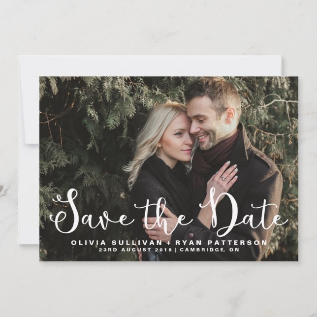 Romantic Script | Photo Save the Date Announcement (Front)