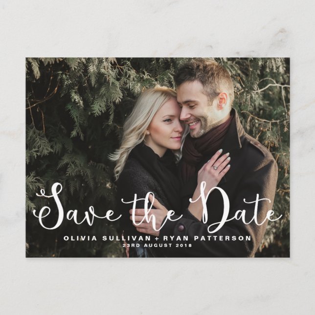 Romantic Script | Photo Save the Date Postcard (Front)