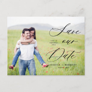 Romantic Script Photo Save the Date Postcard