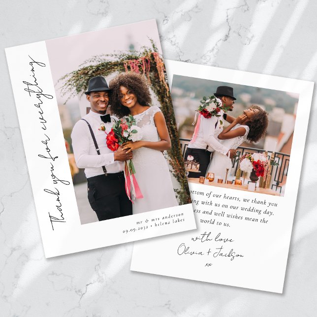 Romantic Script Photo Wedding Thank You Card (Creator Uploaded)