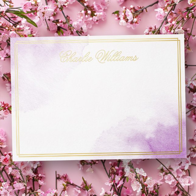 Romantic script purple watercolor foil notecard (Romantic script purple watercolor foil notecard)