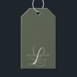 Romantic Script Sage Green Initial Wedding   Gift Tags<br><div class="desc">Wedding Tags for Favours Script Last Name Initial</div>
