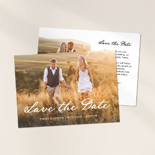 Romantic Script Two Photo and QR Code Save The Date