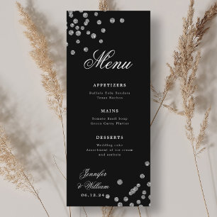 Romantic Script Wedding Confetti Silver Black  Menu