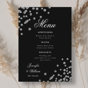 Romantic Script Wedding Confetti Silver Black  Menu