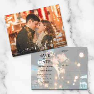 Romantic Script Wedding Photo Save the Date Announ Announcement Postcard