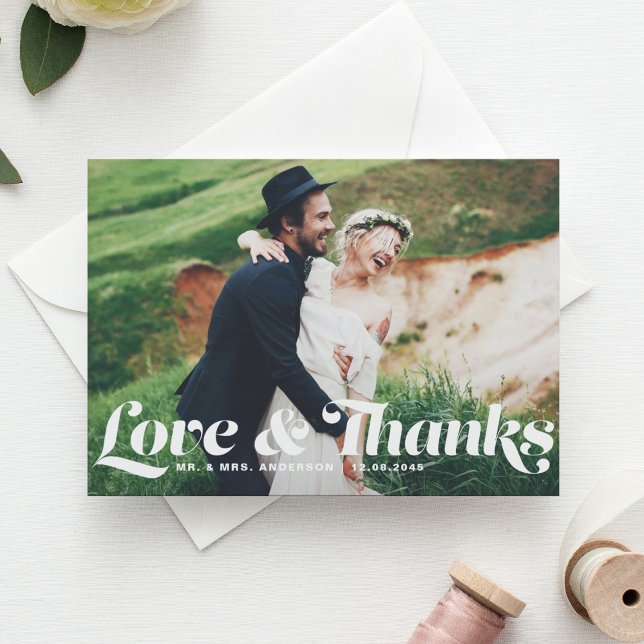 Romantic Script Wedding Photo Thank You Card (Creator Uploaded)