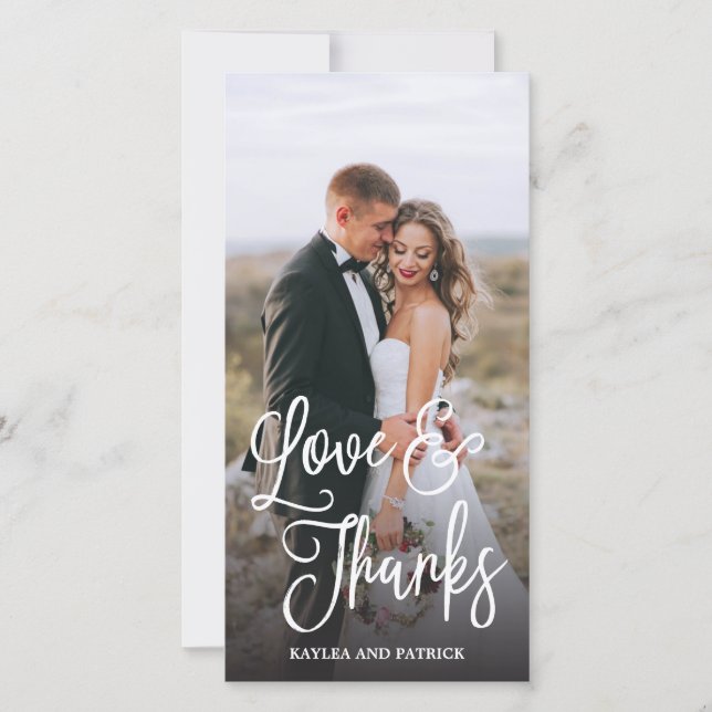Romantic Script Wedding Thank You Photo Card (Front)