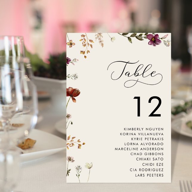 Romantic Script Wildflowers Ivory Seating Chart  Table Number (Creator Uploaded)