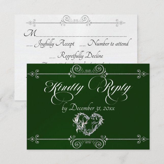 Romantic Scroll Heart - Emerald RSVP Card (Front/Back)