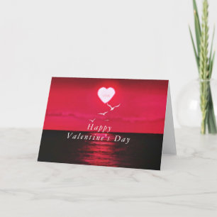 Romantic Sea Sunset Heart Valentine's Day Card