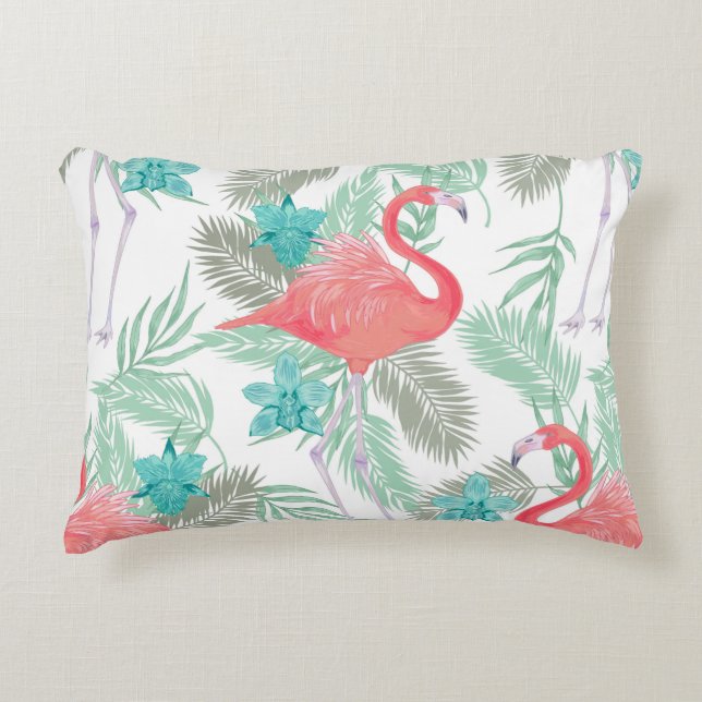 Romantic seamless pattern with flamingo bird and o decorative cushion (Front)
