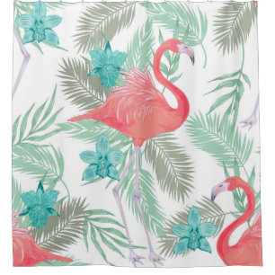 Romantic seamless pattern with flamingo bird and o shower curtain