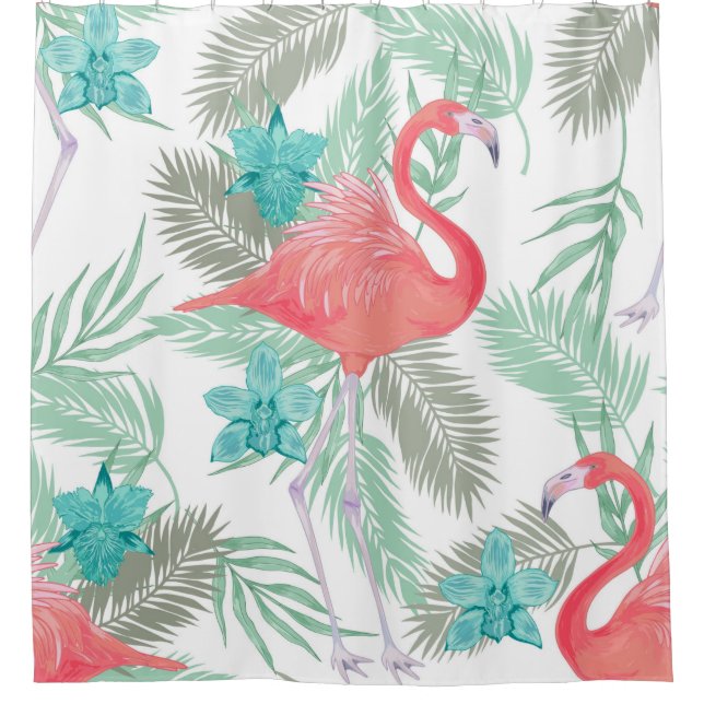 Romantic seamless pattern with flamingo bird and o shower curtain (Front)