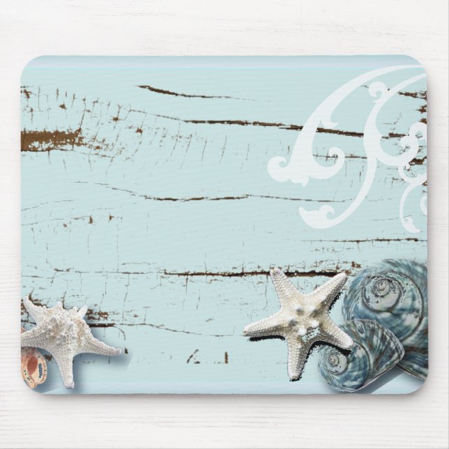Romantic SeaShell Beach Wedding Favour Mouse Mat (Front)