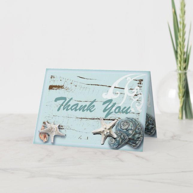 Romantic SeaShell Beach Wedding Thank You Card (Front)