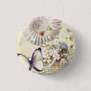 romantic seashells butterfly wedding favour 3 cm round badge