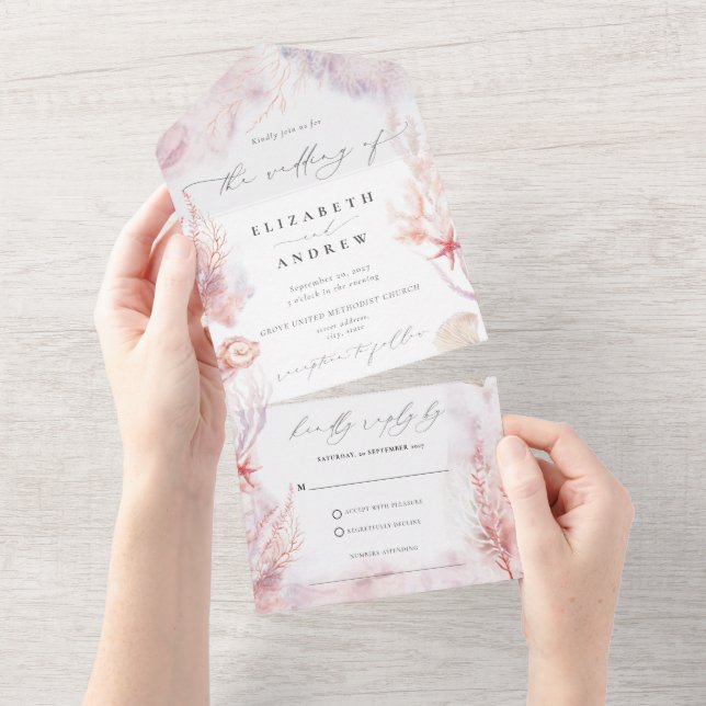 Romantic Seashells Corals Underwater Life Wedding All In One Invitation (Tearaway)