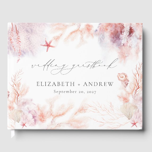 Romantic Seashells Corals Underwater Life Wedding Guest Book (Front)