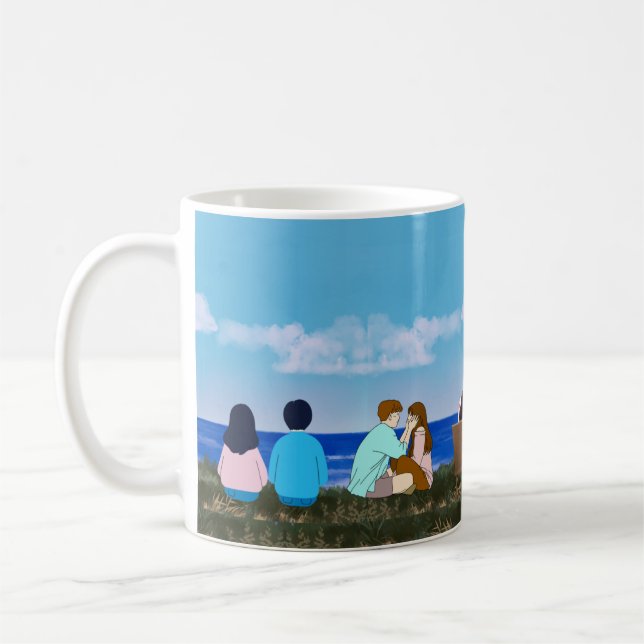 Romantic Seaside Couple Illustration Coffee Mug (Left)