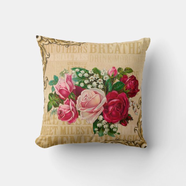 Romantic sepia design red roses vintage on cushion (Front)