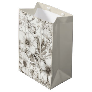 Romantic Sepia Floral Ivory Vintage Blossom Medium Gift Bag