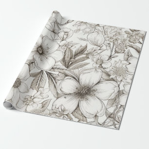 Romantic Sepia Floral Ivory Vintage Blossom Wrapping Paper