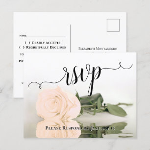 Romantic Sepia Peach Reflecting Rose Wedding RSVP Postcard