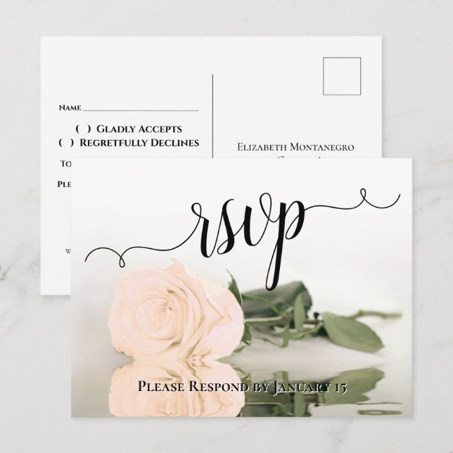 Romantic Sepia Peach Reflecting Rose Wedding RSVP Postcard (Front/Back)