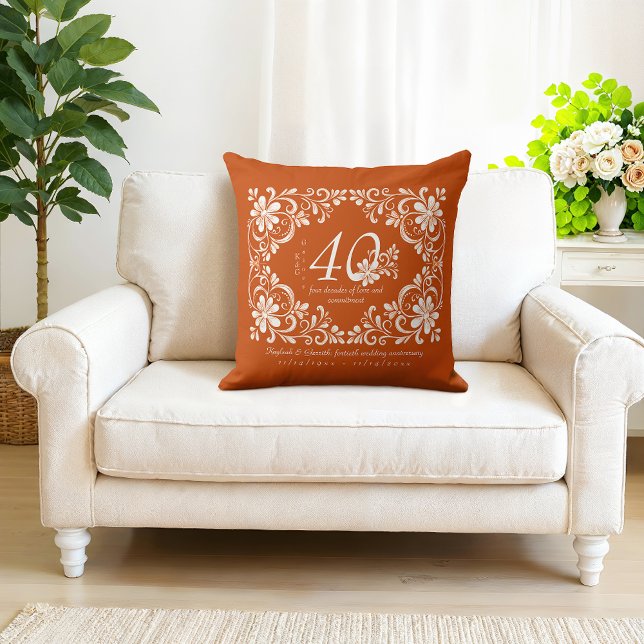 Romantic Shabby Chic Burnt Orange 40th Anniversary Cushion (Creator Uploaded)